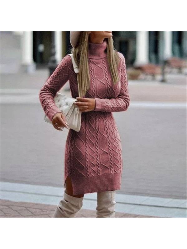 Kadın Uzun Kollu Loren Yünlü Motifli Midi Boy Triko Elbise, 10697